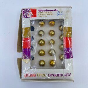 vintage miniture 10mm glass ornaments set of 14 gold In original box